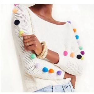 Anthropologie Pom Pom Sleeve Sweater